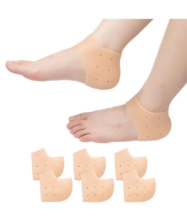 ONLYQIQIU 3 Pairs Silicone Heel Protectors Gel Heel Cups Heel Sleeves Shoe Heel Socks for Plantar Fasciitis Dry Cracked Heels Heel Spur Pain Prevent Blisters - for Women & Men Nude