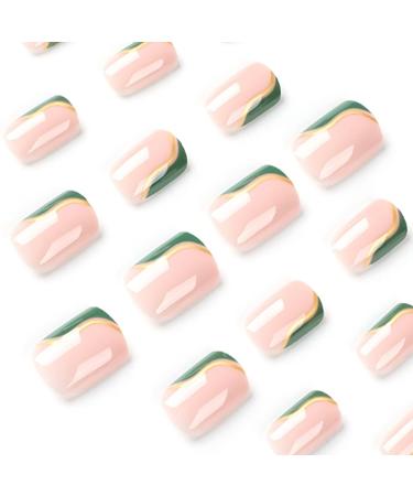 BABALAL Green Swirl Square Press on Nails - 24 Pcs Short Fake Nails for Women and Girls | Squoval Acrylic Nails with Glue - NAILX13 - Buy Online on GoSupps.com