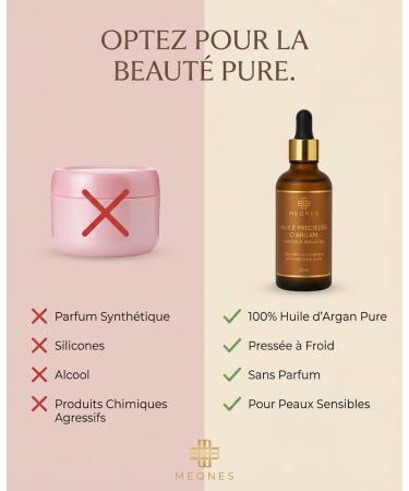 MEQNES Huile d'Argan Bio 100% Pure Press e Froid au Maroc - Nourrit & R pare Anti- ge Anti-Tache - Huile Argan Cheveux Visage Corps - Vegan - Flacon Verre Ambr - 50ml - Buy Online on GoSupps.com