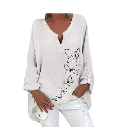 Womens Cotton Linen Crewneck Half Sleeve Button Down Casual Loose Tunic Top Oversized Basic Graphic Tees Summer Elegant Blouses Tops 1270-qppoj-white-5 XXL