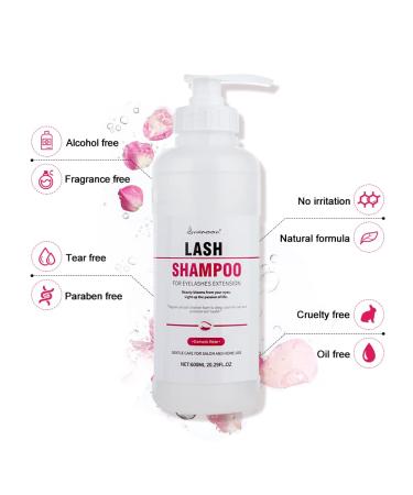 Lunamoon Eyelash Shampoo 600ml - Gentle Foam Cleaner for Eyelash Extensions | Remove Oil & Makeup - Rose Scented - Buy Online on GoSupps.com