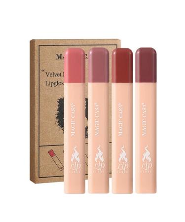 Matte Lip Gloss Set Waterproof Non-stick Cup Lip Glaze Brighten Velvet Lipstick 4PC (Set A)