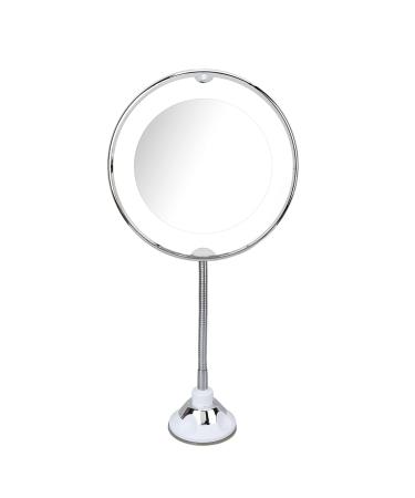 8 Inch Adjustable Suction Cup Makeup Mirror 10X Magnification with LED White Light Cordless Makeup Mirror Bathroom Mirror Suitable for Women Men Home Makeup