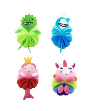 Beaupretty Loofah Sponge 4 Pieces Kids Bath Sponge Animal Loofah Children Lovely Bath Balls Cartoon Body Shower Ball Spa Puff Scrubber Kids Bath Sponge