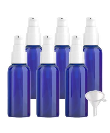 ZEOABSY 6 Pieces 50 ml Blue Lotion Bottles with White Pump 50ml Empty PET Plastic Lotion Pump Bottle Cosmetic Gel Travel Container for Cosmetic Make up Cleaning + 1 x Funnel Blue 50 ml