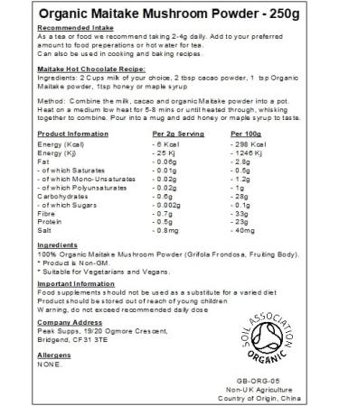 Organic Maitake Mushroom Powder - 250g - Tea Soup Smoothies - Buy Online on GoSupps.com