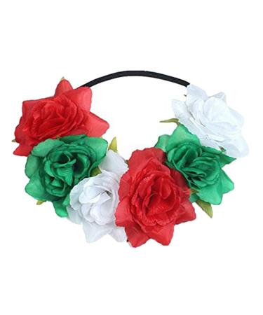 Cheerlife flowers headband flower hair band flower wreath flower crown hair accessories for Christmas Halloween Festival Party headdresses for women girls red-white-green