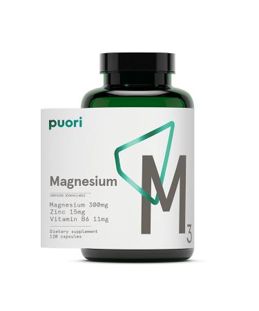 Puori Organic Magnesium Zinc Supplement - 300mg x 120 Vegan Capsules - M3 for Sleep & Immune Support, Muscle Recovery, Leg Cramps - Zinc 15mg, Vitamin B6 11mg, Malic Acid 300mg 120 Count (Pack of 1)