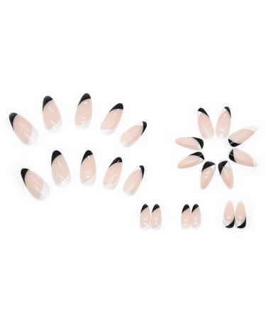 Justotry 24-Piece Press-On Almond Nails - Black & White French Acrylic Nails for Women | Short Artificial Nail Art - Buy Online on GoSupps.com