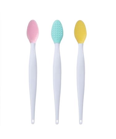 3pcs Soft Silicone Exfoliating Lip Brush Tool Double-sided Lip Brush Cleaning Lip Brush Face Cleaning Applicator for Plump Smoother and Fuller Lip Appearance (Pink Yellow Green)