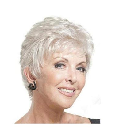 Wig Short Straight Hairstyles White Fluffy Wig Party For Old Woman Mother Wigs (White) white
