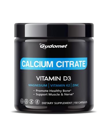 High-Absorption Calcium Citrate with Vitamin D3 & K2 - Supports Bone Muscle & Nerve Health - 150 Capsules 150 count (pack of 1)_