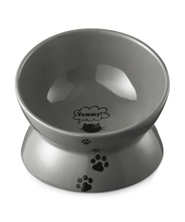 Y YHY Raised Cat Food Bowl Ceramic Elevated Cat Bowl Title Angle Protect Cat's Spine Anti Vomiting Cat Dish Backflow Prevention Grey - 5 Inches