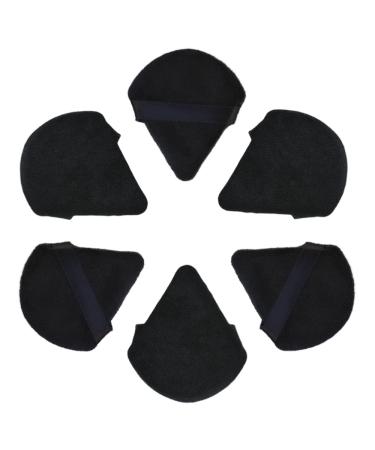 Triangle Powder Puff for Face 6 Black Cotton Body Sponges Wedge Shape with Strap for Loose Powder Soft Reusable and Washable Powder Puff for Under Eyes and Corners Used for Both Dry and Wet Makeup