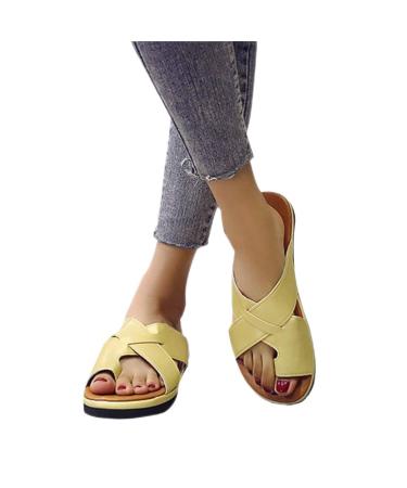 New comfortable plateau sandals for women bunion correction sandals summer PU leather flat bunion correction sandals women's strand travel house shoes for friends and mother yellow 43 (yellow 37 EU) yellow 43 EU