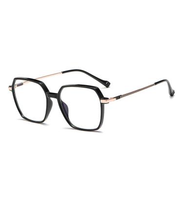Metal Temples Square Tr90 Frame Blue Light Blocking Glasses for Women Men Anti UV Ray Computer Reading Glasses for Women Men Black 52 Millimeters