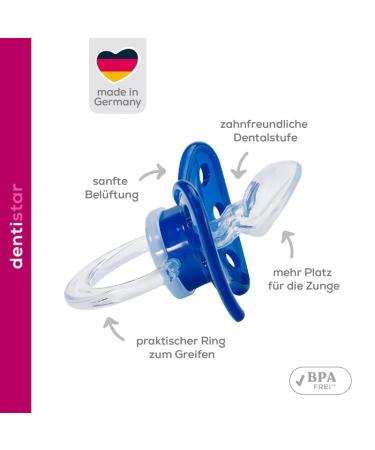 Dentistar Silicone Pacifier Set - Size 2 (6-14 Months) | Tooth & Jaw Friendly BPA-Free Made in Germany - Pink Stars - Buy Online on GoSupps.com