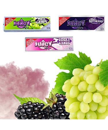 Bundle Pack Juicy Jay's Flavoured Rolling Papers - Sticky Candy White Grape & Black Berrylicious - 2 Packs of Each - 6 Packs Total