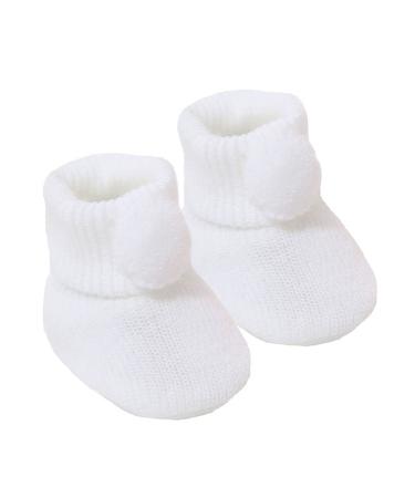 Soft Touch Newborn Baby Boys Girls Pom Booties Knitted Bootees Cute NB-3 Months S408 (White)