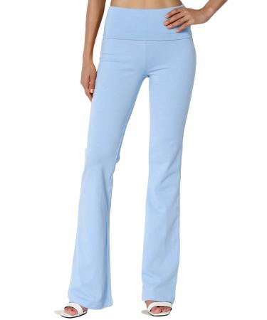 TheMogan Women's Basic Foldover Waistband Comfy Stretch Cotton Boot Cut Lounge Yoga Pants Large Light Blue