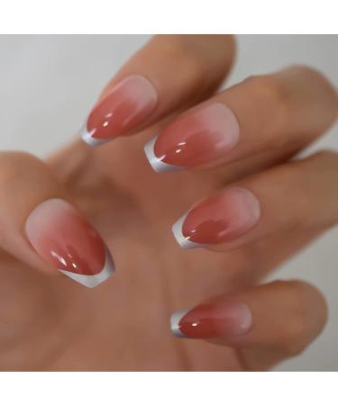 Coolnail Ombre Pink Silver French Ballerina Coffin Press-On Nails - Gradient Manicure Tips for Daily Wear - Buy Online on GoSupps.com