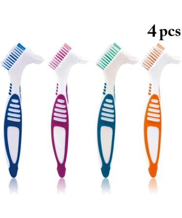 Portable Plastic Double Head Denture Cleaning Brush Set - 4pcs for Effective False Teeth Care | Ideal for Dental Hygiene - Buy Online on GoSupps.com
