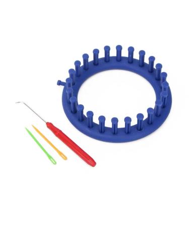 Katech Round Knitting Looms Set 14 cm Diameter Blue Plastic Weaving Looms Scarf Hats Making Tools DIY Crocheting Handmade Craft Kit with a Crochet Hook and Needle for Knitting Lovers (Blue) Blue (14 cm / 5.5 inch)