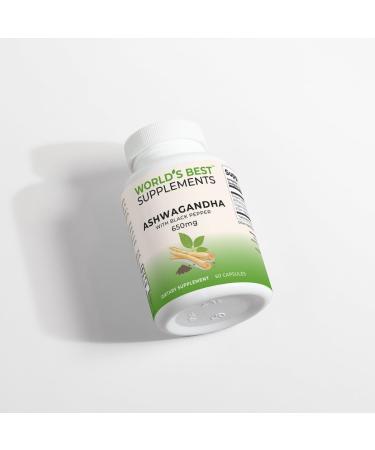 World's Best Supplements Organic Ashwagandha 650mg with Bioperine Black Pepper | 60 Capsules - Buy Online on GoSupps.com