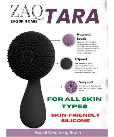 ZAQ Tara Sonic Vibrating Magnetic Beads Rechargeable Facial Cleansing Brush - Waterproof (Black) - Buy Online on GoSupps.com