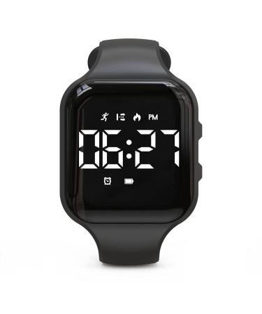 Non-Bluetooth Led Fitness Tracker Watch,Digital Pedometer Watch,with Step Counting/ Distance/ Calories/Stopwatch/Alarm Clock, Great Gift for Kids Teens Girls Boys Xmas Square - black
