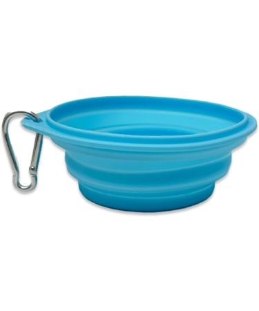 Silicone Dog Bowl with Carabiner - 250ml Lightweight Water Bowl for Dogs & Cats - Ideal for Travel - Light Blue - Buy Online on GoSupps.com
