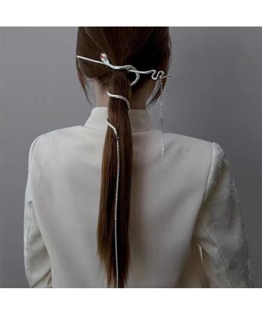 LALAFINA Hairpin Hair Topper Headwear for Women Ancient Jade Hair Pin Snake Hair Stick Tassel Hair Accessory for Women Silver Headpiece Long Hair Pin Girl Miss Accessories Metal - Buy Online on GoSupps.com