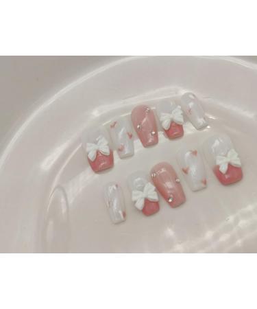 Handmade Wearing Nail Pink bow cute manicure Nail Patch Wearable Nail Removable reusable 10PCS 1 count (Pack of 1) - Buy Online on GoSupps.com