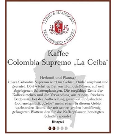 Lerbs & Hagedorn Colombia 1 Kg Supremo La Ceiba Coffee