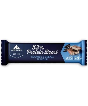 Multipower 53% Protein Boost - High-Quality 45g Protein Bar Cookies & Cream | 24g Protein Only 1.3g Sugar | International Shipping Available - Buy Online on GoSupps.com