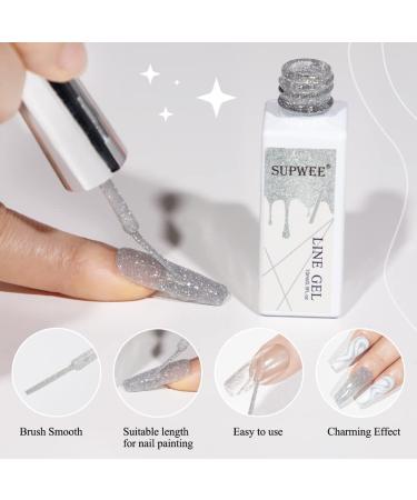 SUPWEE Silver Reflective Gel Polish Liner for Sparkle Nail Art - Glitter Diamond Design, Manicure Soak Off, DIY Painting - UV Lamp Gel - Buy Online on GoSupps.com