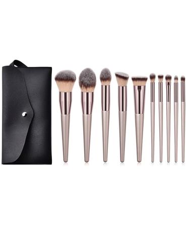 Champagne Gold 10-Piece Makeup Brush Set - Lip Powder & Foundation Brushes for Flawless Application | International Shipping Available - Buy Online on GoSupps.com