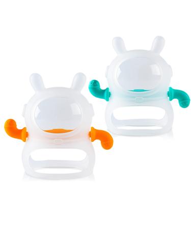 Silicone Baby Teething Toys for Babies 0-6 Months 2 Pack Anti-Drop Space Rabbit Baby Chew Teether Toys for Sucking Needs Infant Toys Hand Pacifiers for Breast Feeding Babies BPA Free
