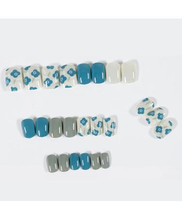 24Pcs Blue Daisy Flower Pattern Press on Nails for Women and Girls - Buy Online on GoSupps.com