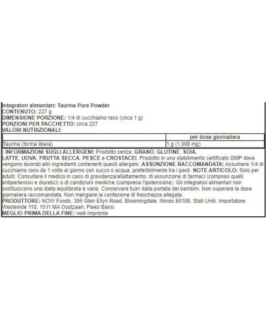 Now Foods Taurine 8oz Vegan Amino Acid Powder - Buy Online on GoSupps.com