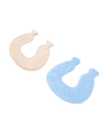 LBEC Hot Water Bottle Explosion-proof Soft Cover 1 L Pain Relief Hot Water Bottle U-Shaped (Blue)
