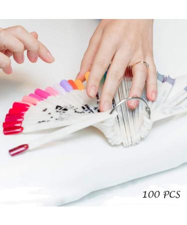 100 PC Hedmedum False Nail Art Tips Display Sticks with Metal Split Ring - White Color Swatch Sticks for Salon & Gel Polish Practice - Buy Online on GoSupps.com
