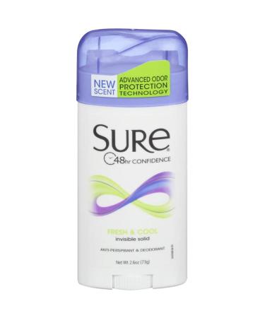 Sure Deodorant 2.6 Ounce Invisible Solid Fresh & Cool (76ml) (2 Pack)