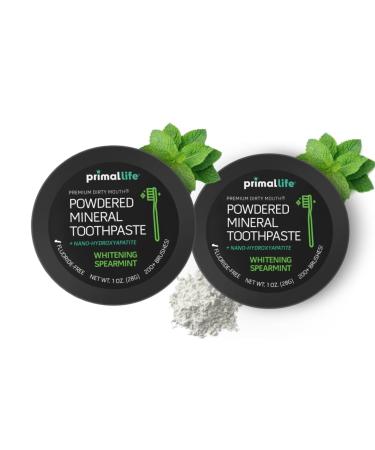 2 Pack of Primal: Life Organics! - Dirty Mouth Toothpowder Activated Charcoal Tooth Cleaning Powder Essential Oils with Kaolin & Bentonite Clay Organic Whitening Spearmint 1 oz +LuxProdX Sticker