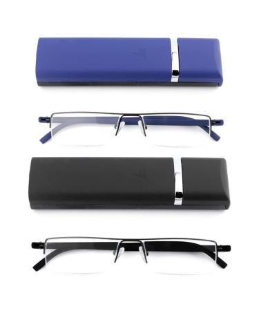 Kokobin 2 Stueck Ultralichte Tr90 Reading glasses Men Women Classic Metal Showing Hedge Halfbrille Narrow Style Glasses Reading Help with case and glasses cleaning cloth +3.0 2 Stueck +3 Dioptria