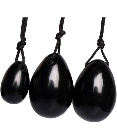 Gemhub Black Obsidian Yoni Egg Set - 3 Natural Chakra Healing Stones for Yoga & Pelvic Muscle Training - Buy Online on GoSupps.com