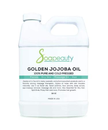 Soapeauty JOJOBA Oil | 100% Natural Golden Jojoba Oil | Jojoba Oil Cold Pressed | Carrier for Essential Oils  Jojoba Oil for Skin  Face & jojoba Oil for Hair Growth Massage | (32 OZ) 32 Fl Oz (Pack of 1)