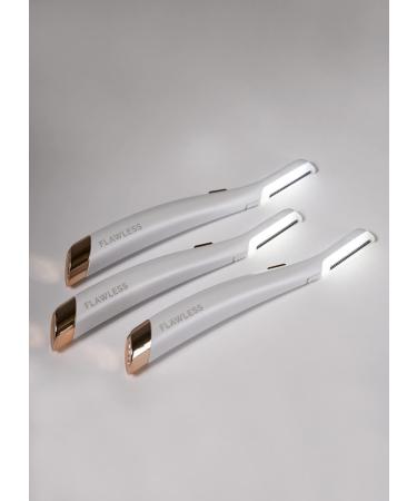 Finishing Touch Flawless Dermaplane Glo Lighted Facial Exfoliator - White/Rose Gold with 6 Replacement Heads - Buy Online on GoSupps.com