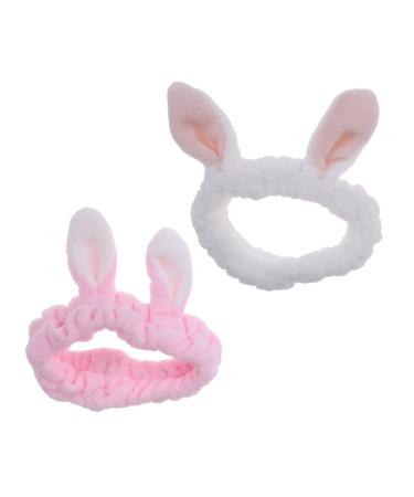 Minkissy 2pcs Bunny Ear Headband Set - Soft Makeup Hairband & Shower Face Wash Wrap for Women (Pink & White) - Perfect for Beauty & Skincare - Buy Online on GoSupps.com