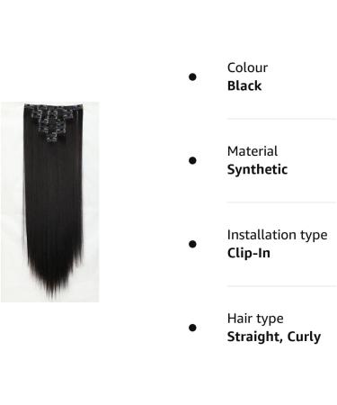 S-noilite 8 Clip-in Hair Extensions 58cm/22.8 inches Black Black 23 Inch - Smooth & Soft Natural Hair - Buy Online on GoSupps.com